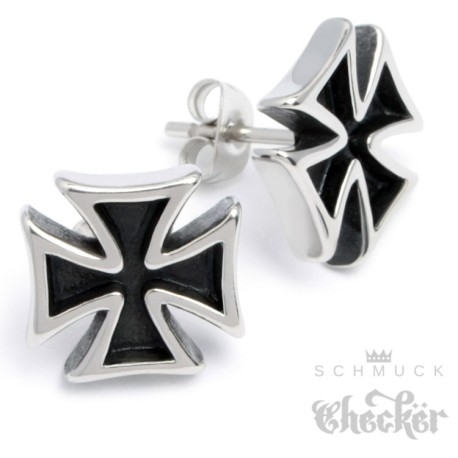 Edelstahl Herren Ohrstecker Eisernes Kreuz Ohrringe Ritterkreuz silber Biker