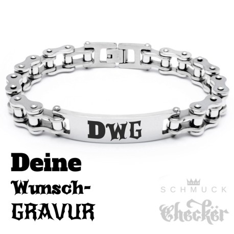 Motorradkette Armband mit Gravur aus Edelstahl silber Bikerarmband Männer Geschenk