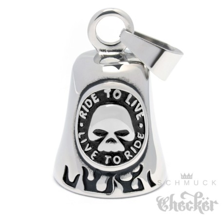 Live to Ride Bikerbell mit Totenkopf aus Edelstahl Motorrad Glocke Biker Geschenk