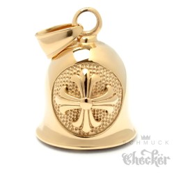 Goldene Bikerbell mit Lilien-Kreuz Edelstahl Glücksbringer Motorradfahrer Geschenk