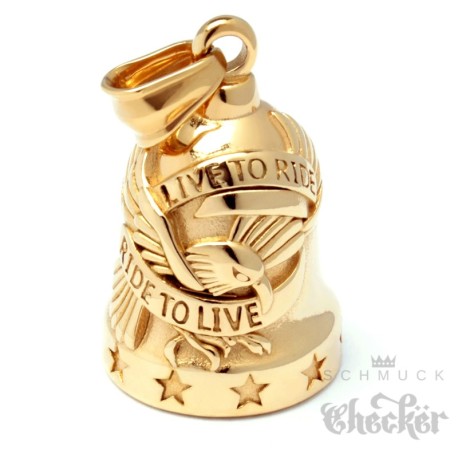 Goldene Live to Ride Biker-Bell aus Edelstahl Adler Motorrad Glücksglocke Ride Bell