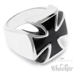 Massiver Edelstahl Biker Ring Eisernes Kreuz silber schwarz