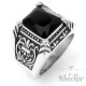 Verzierter Edelstahl-Ring mit Onyx Herren Ring silber schwarz mit Fleur de Lis