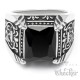 Verzierter Edelstahl-Ring mit Onyx Herren Ring silber schwarz mit Fleur de Lis