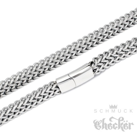 Breite und schwere Fuchsschwanzkette aus Edelstahl Herren Halskette silber matt