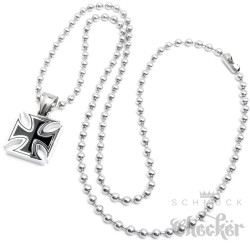 Edelstahl Anhänger Eisernes Kreuz massiv schwarz silber 60cm Kette Biker Rocker