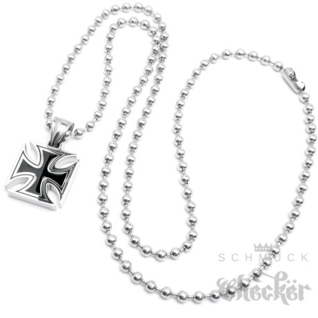 Edelstahl Anhänger Eisernes Kreuz massiv schwarz silber 60cm Kette Biker Rocker