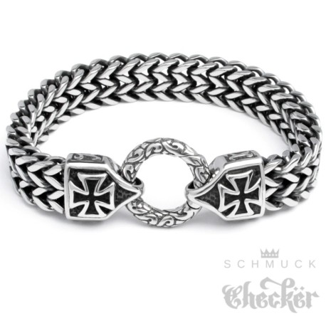 Edelstahl Herren Armband Armkette Eisernes Kreuz Anker Panzerkette Biker Rocker