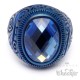 Blauer Ring mit Stein und floralem Muster verziert Edelstahl Herren Schmuck Geschenk