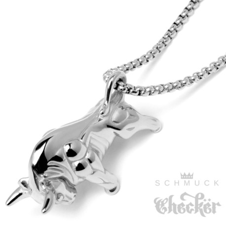 Massiver Stier-Anhänger 3D mit Halskette Edelstahl Bullish Sternzeichen Männer Geschenk