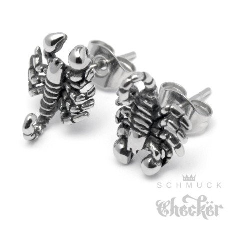 Kleiner Detaillierter Skorpion Ohrstecker aus 316L Edelstahl silber Sternzeichen