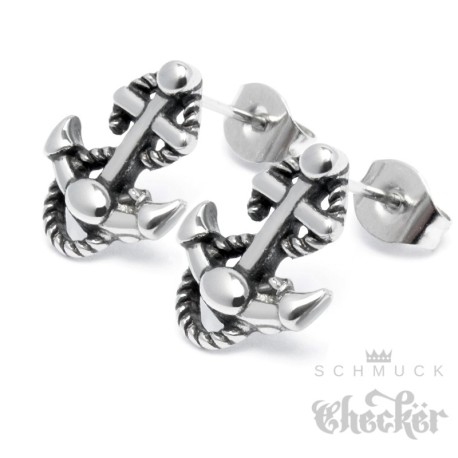 Detaillierter Ohrstecker mit Anker-Motiv aus 316L Edelstahl maritimer Ohrschmuck