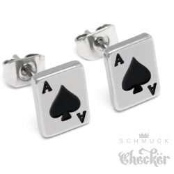 Kleine Detaillierte Pik-As Ohrstecker aus 316L Edelstahl Ace of Spades Ohrringe