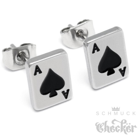Kleine Detaillierte Pik-As Ohrstecker aus 316L Edelstahl Ace of Spades Ohrringe