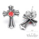 Verzierte Kreuz-Ohrstecker mit roten Zirkonia aus 316L Edelstahl silber Geschenk