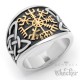 Wikingerring mit Runen-Kompass Vegvisir nordischer Ring Edelstahl silber hochwertig