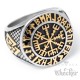 Wikinger-Ring mit Vegvisir, Valknut und Schutzrunen silber & gold aus Edelstahl