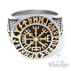 Wikinger-Ring mit Vegvisir, Valknut und Schutzrunen silber & gold aus Edelstahl