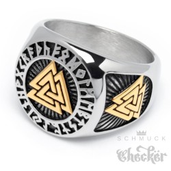 Massiver Valknut Ring aus Edelstahl silber & gold Wikingerschmuck Männer Geschenk