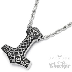 Verzierter Thorhammer Mjölnir mit Gott-Vater Wodan und 2 Wölfen aus Edelstahl Germanen