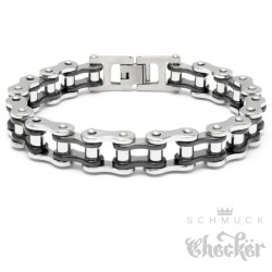 Motorradketten-Armband aus Edelstahl silber & schwarz Biker-Armband Fahrradkette
