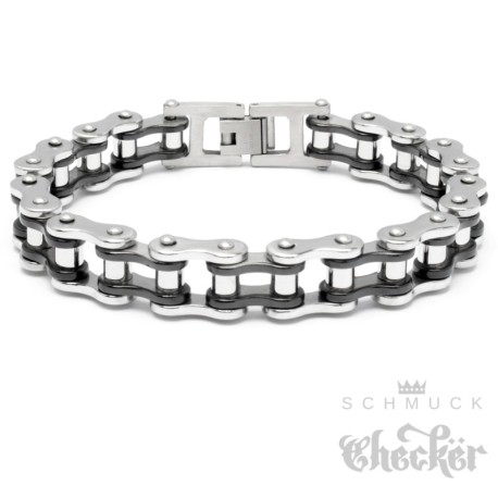 Motorradketten-Armband aus Edelstahl silber & schwarz Biker-Armband Fahrradkette