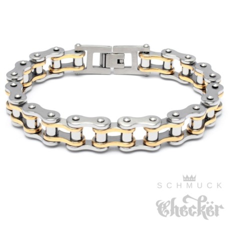 Motorradketten-Armband in silber & gold aus Edelstahl Biker-Armband Fahrradkette