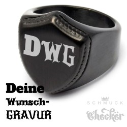 Siegelring in Schild-Form mit individueller Wunsch-Gravur schwarz matt gebürstet