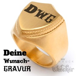 Goldener Siegelring in Schild-Form mit individueller Wunsch-Gravur matt gebürstet