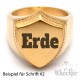 Goldener Siegelring in Schild-Form mit individueller Wunsch-Gravur matt gebürstet