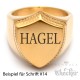 Goldener Siegelring in Schild-Form mit individueller Wunsch-Gravur matt gebürstet