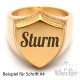 Goldener Siegelring in Schild-Form mit individueller Wunsch-Gravur matt gebürstet