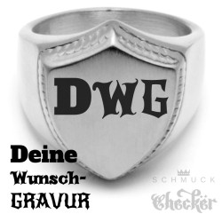 Siegelring mit individueller Wunsch-Gravurin Schild-Form 316L Edelstahl silber matt