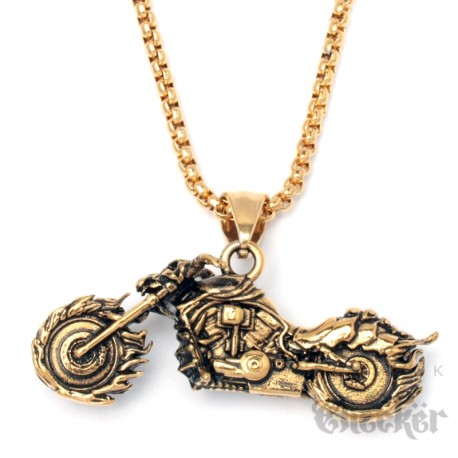 Hell Bike Motorrad mit Flammen Skull Teufel vergoldet Edelstahl Ketten-Anhänger