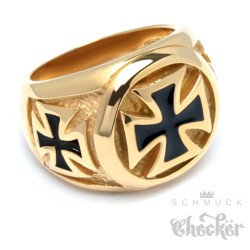 Edelstahl Biker Ring Eisernes Kreuz Herren Siegelring silber schwarz detaillert