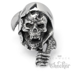 Großer Sensenmann-Ring aus Edelstahl Totenkopf Sichel Samcro Bikerschmuck Geschenk