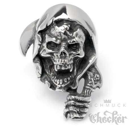 Großer Sensenmann-Ring aus Edelstahl Totenkopf Sichel Samcro Bikerschmuck Geschenk