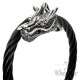Drachen Armreif für Herren flexibles Stahlseil Armband silber schwarz Bikerschmuck