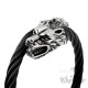 Armreif mit Wolfsköpfen flexibles Stahlseil Armband silber schwarz Wolf Geschenk
