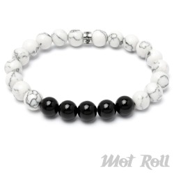 Weißes Mot Roll Perlen-Armband mit schwarzem Onyx kombiniert Edelstein Herren