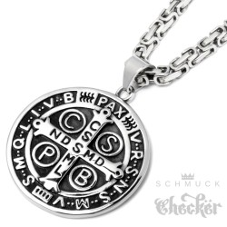 Großes Schutzamulett mit Benediktus Kreuz aus Edelstahl Königskette Herren Anhänger