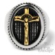 Silberner Ring mit goldenem Kreuz und Jesus aus massivem Edelstahl Herren Geschenk