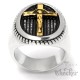 Silberner Ring mit goldenem Kreuz und Jesus aus massivem Edelstahl Herren Geschenk