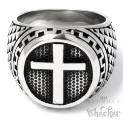 Kreuz Ring aus massivem 316L Edelstahl verzierter Herren Siegelring silber Geschenk