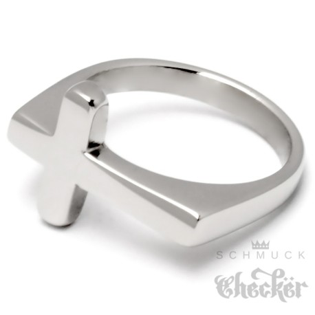 Kreuz Ring aus massivem 316L Edelstahl verzierter Herren Siegelring silber Geschenk