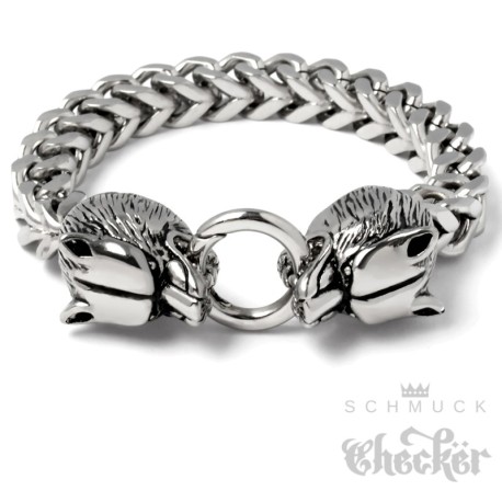 Wolf Armband aus Edelstahl mit Ringverschluss silber massiv Männer-Armband Geschenk