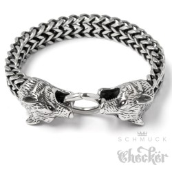 Cooles Wolf-Armband mit Ringverschluss Edelstahl silber Bikerschmuck Herren Armkette