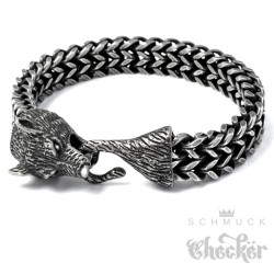 Grauer Wolf Herren Armband aus Edelstahl Wikinger Armkette Biker Schmuck Geschenk