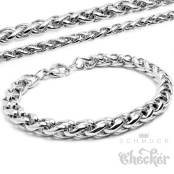 Edelstahl Männer Herren Armband Zopfkette besondere Form geflochten silber 7mmØ