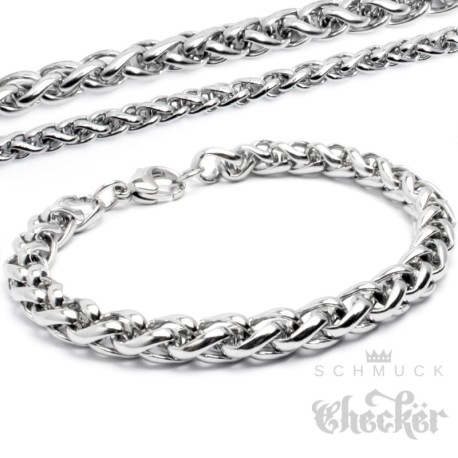 Edelstahl Männer Herren Armband Zopfkette besondere Form geflochten silber 7mmØ